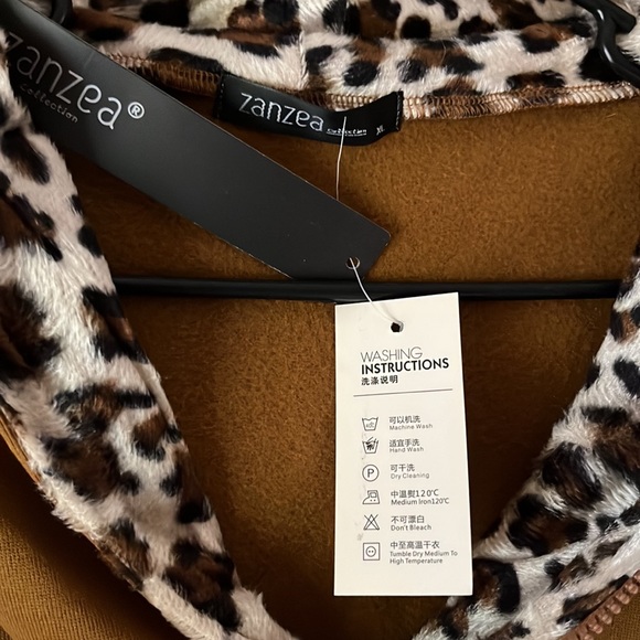 Zanzea Women’s Junior’s Size XL Zippered Asymmetric Hoodie Brown Leopard Print - Picture 4 of 5
